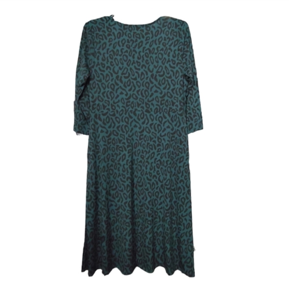 Jason Wu Green Leopard 3/4 Sleeve V Neck Midi Dress Women's Size Large L - Picture 3 of 8